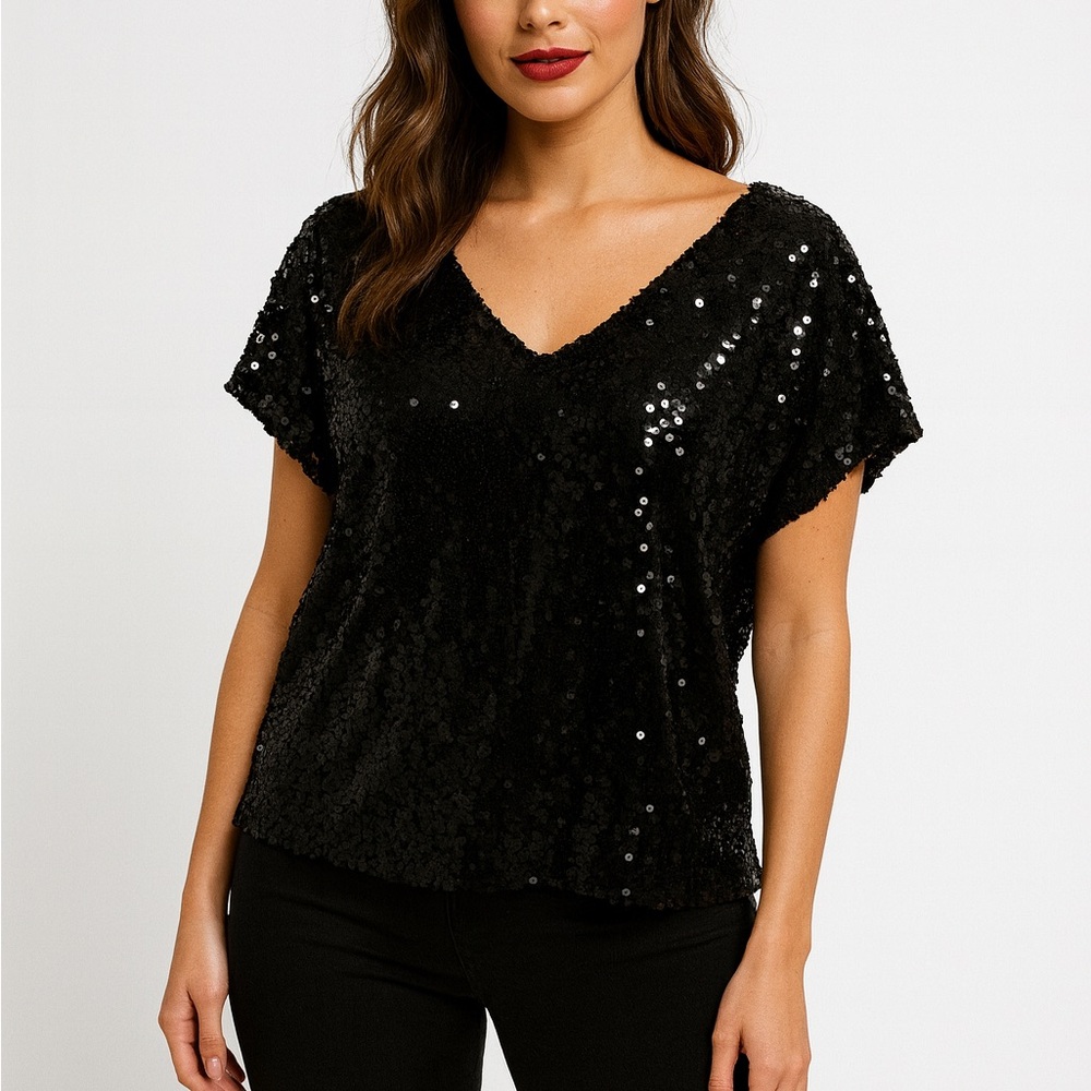 Lavish Black Sequin Blouse